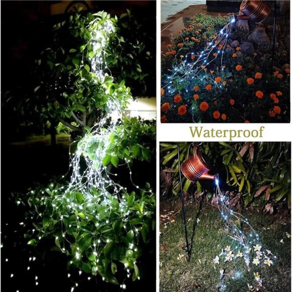 Solar Waterfall Fairy Lights With Clip, Outdoor Waterproof 10 Strands 200 LEDs - Picture 2 of 7